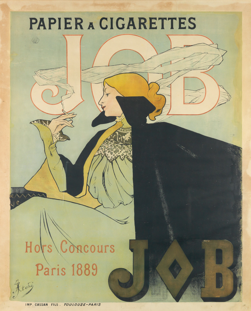 JANE ATCHÉ (1872-1937). JOB / PAPIER A CIGARETTES. 1889. 56x42 inches, 143x108 cm. Cassan Fils, Toulouse.
